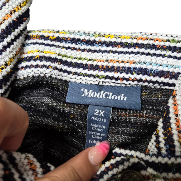 Modcloth Textured Haute On The Horizon Striped Button Down Overall Dress Size: 2 - Picture 3 of 6